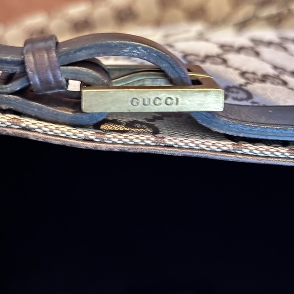 EUC Gucci Vintage Beige and Dark Brown Canvas and Leather Signature Tote Bag - Picture 9 of 12